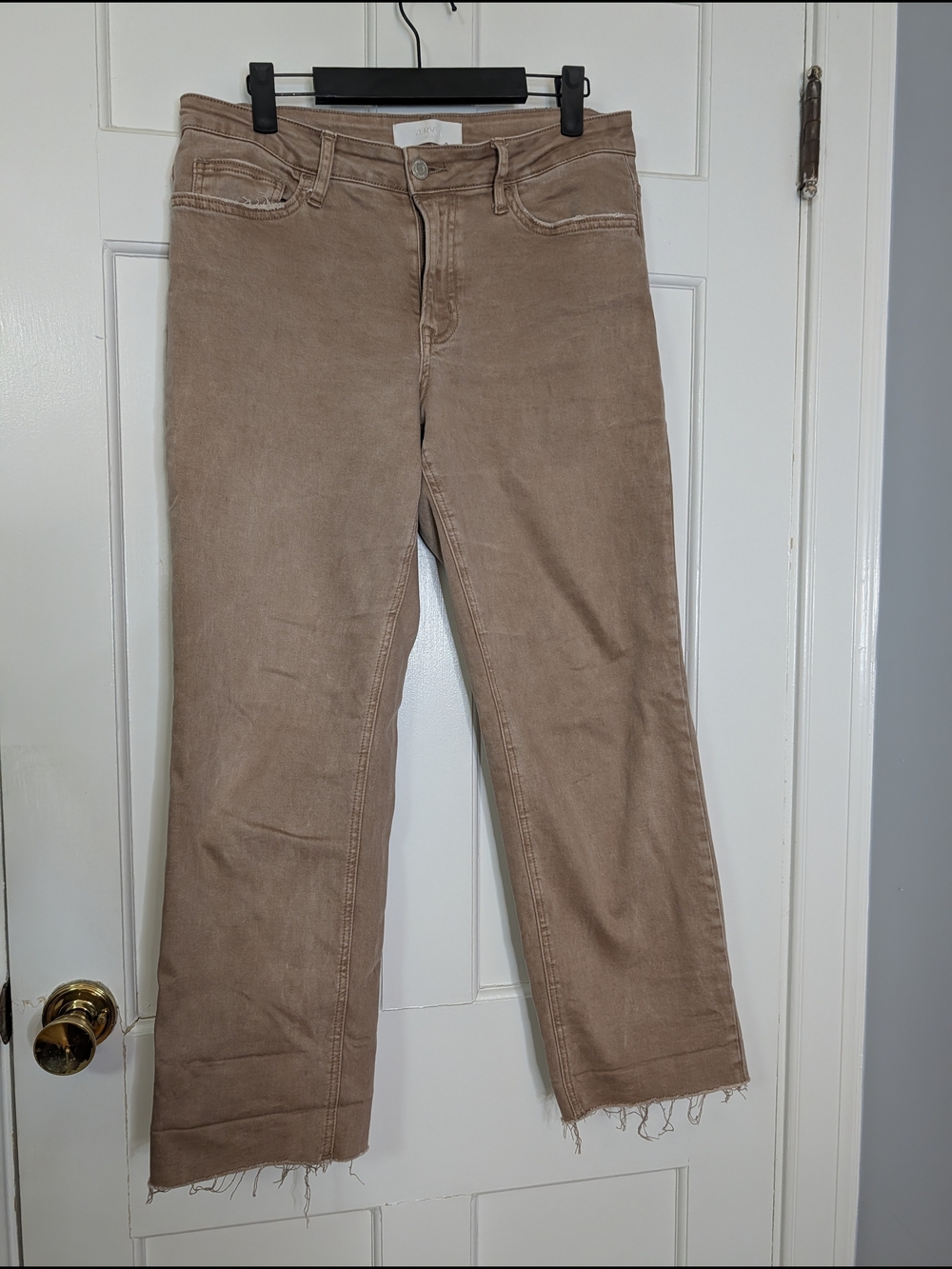 High-Rise Cropped Straight Jeans in Taupe